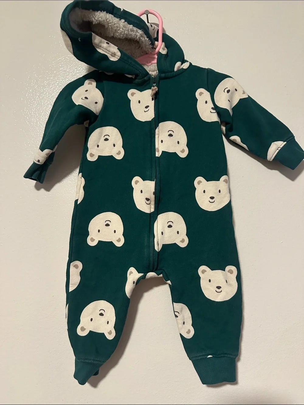 Carter's Dark Green Bear Print Hooded Footie